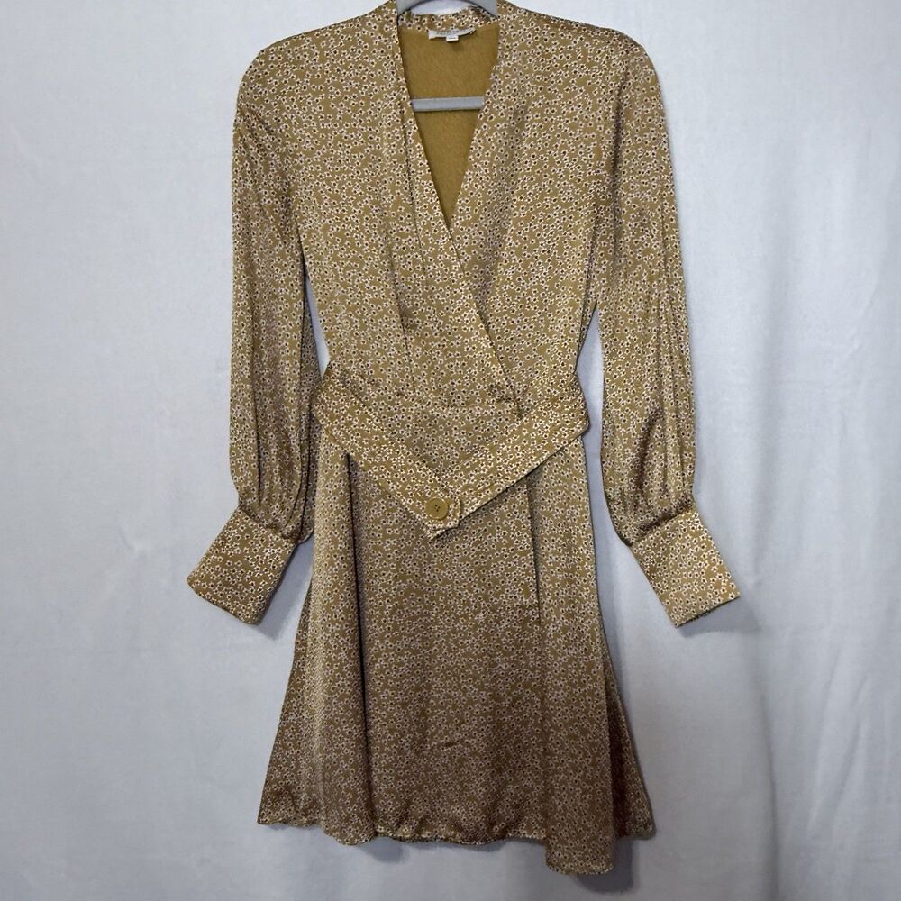 Equipment Femme Long Sleeve Yellow Floral Belted Fanetta Chic Wrap Dress Size 2